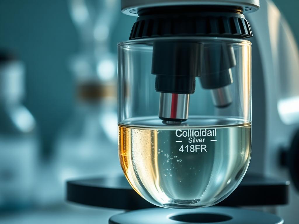Microscopio da laboratorio con campione di argento colloidale